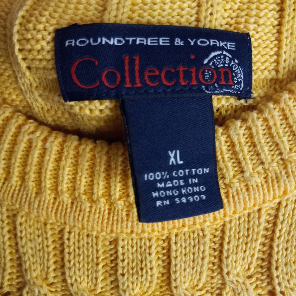 Roundtree & Yorke Collection Yellow Cable Knit Sweater Men's XL - Picture 3 of 15